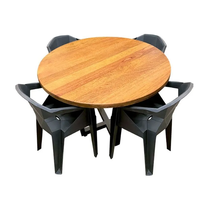 Sala De Jantar Redonda Industrial 1,30 Com 4 Cadeiras Pretas New Alegra Marrom