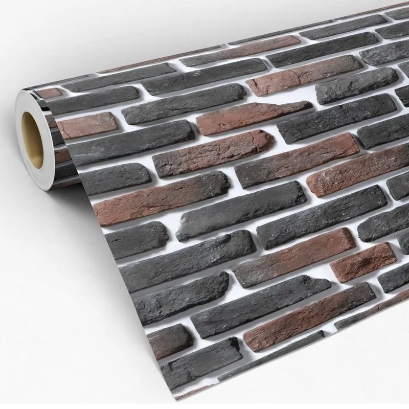 Papel De Parede Tijolinho Auto Colante Preto Com Degrade Marrom - Pro Decor