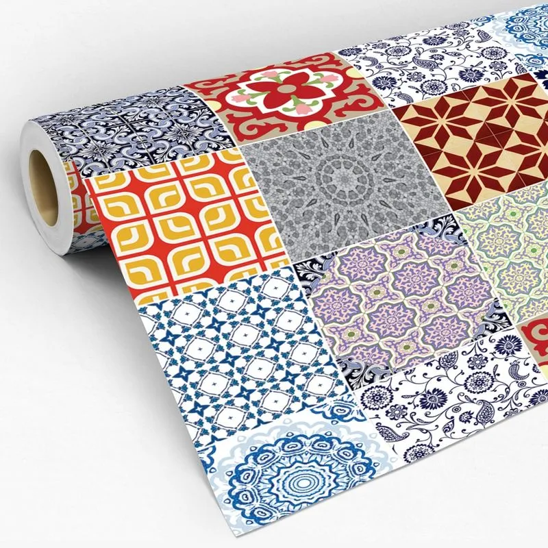 Papel De Parede Adesivo Para Cozinha Azulejo Ladrilho E Pia Retrô Piso Portugal Mosaico Lavável 3D - Pro Decor