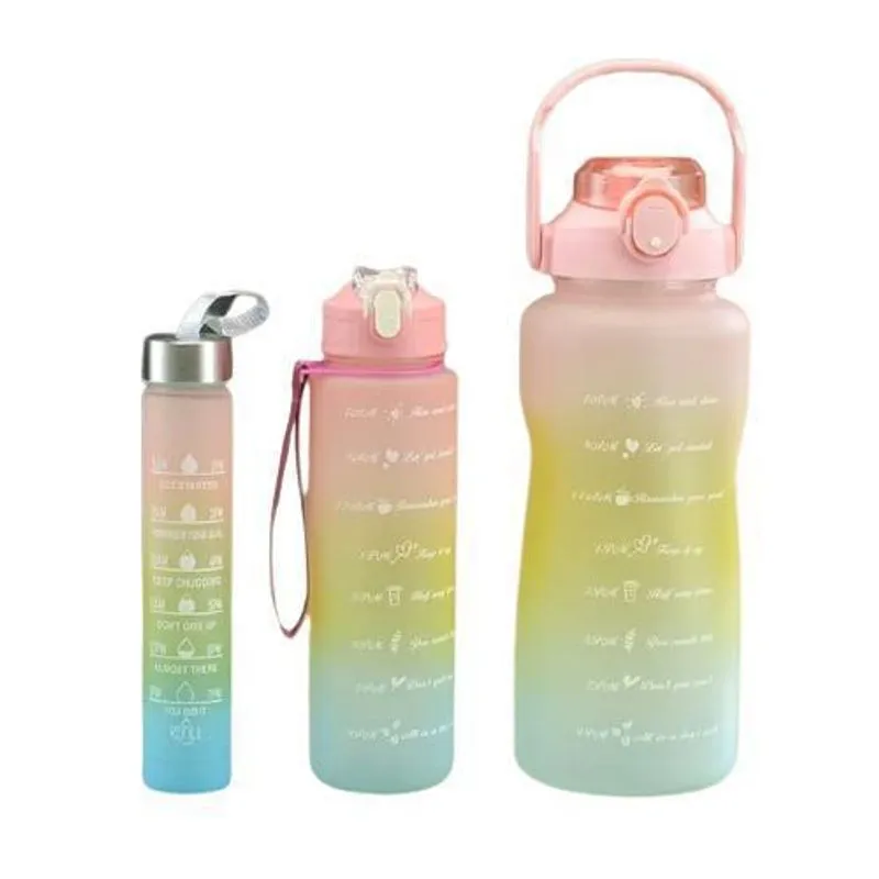 Kit Com 3 Garrafas Água Com Canudo Squeeze 2l-1l E 500ml Rs
