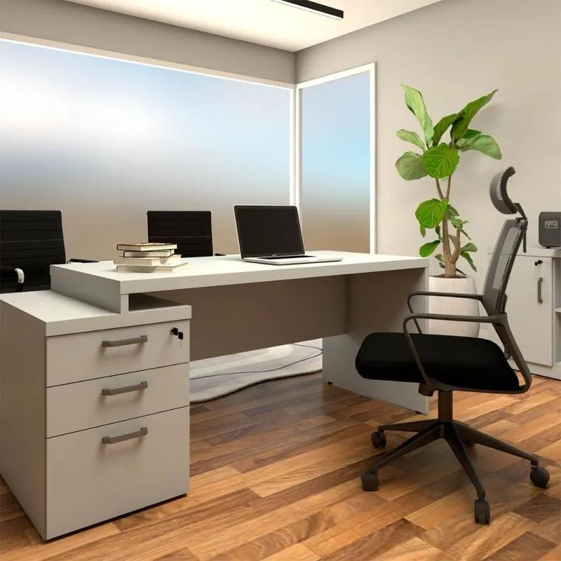 Mesa De Escritório Executiva F5 3 Gavetas Pé Painel Mdp 192cm Cinza F5 Office