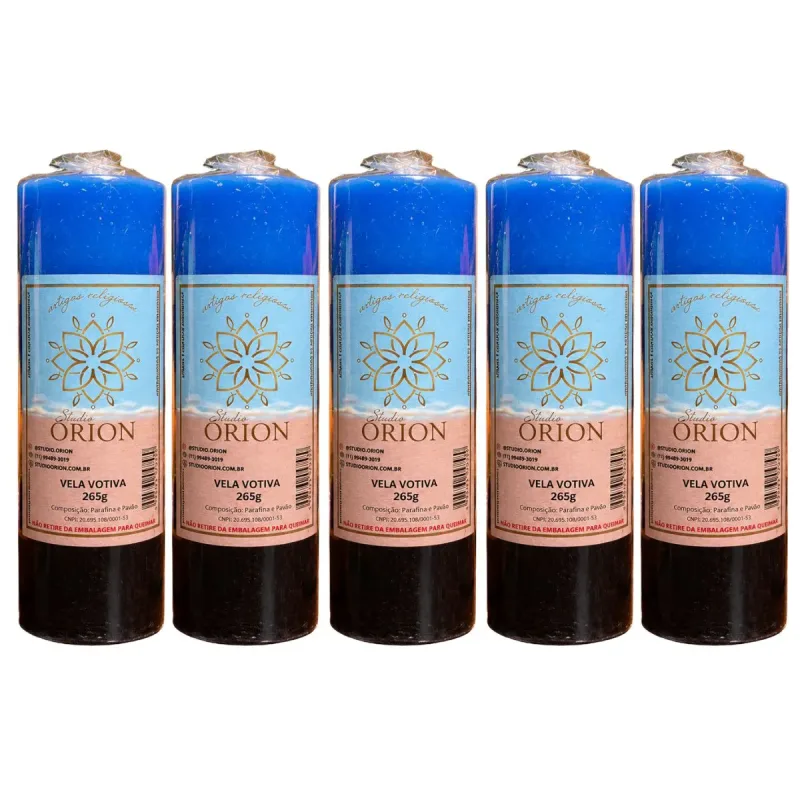 Kit 5 Velas De 7 Dias Votiva 265g Azul / Preto Parafina Pura