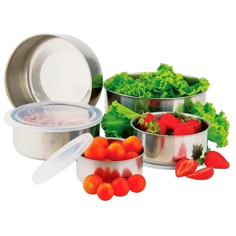 Conjunto 5 Potes Herméticos Com Tampa - Inox