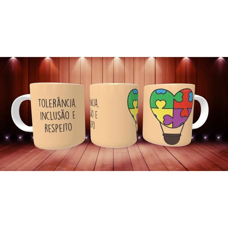 Caneca Autismo Respeito Presente Porcelana 325Ml