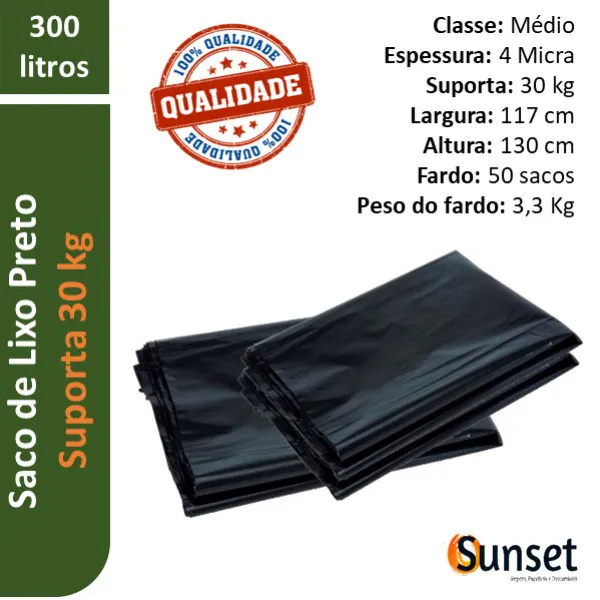 Mostruário / Saco de lixo preto 300 lts / Suporta 60 kg