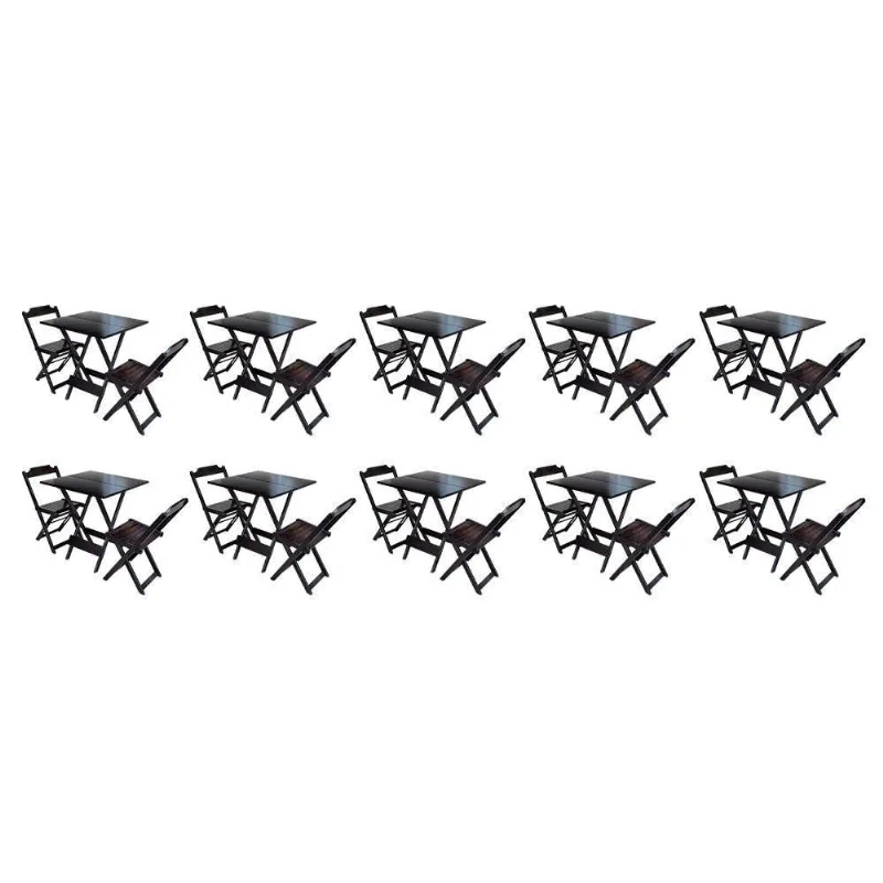 Kit 10 Conjuntos De Mesa Dobravel Com 2 Cadeiras De Madeira 70X70 - Marrom - Marrom