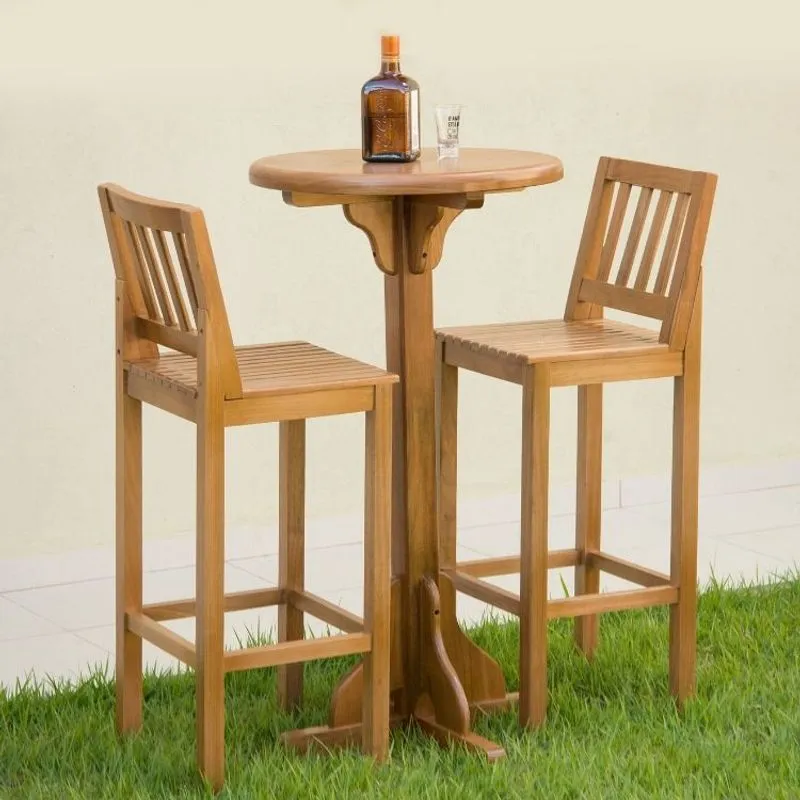 Conjunto Mesa Bistrô com 2 Banqueta Alta Confort Madeira Maciça