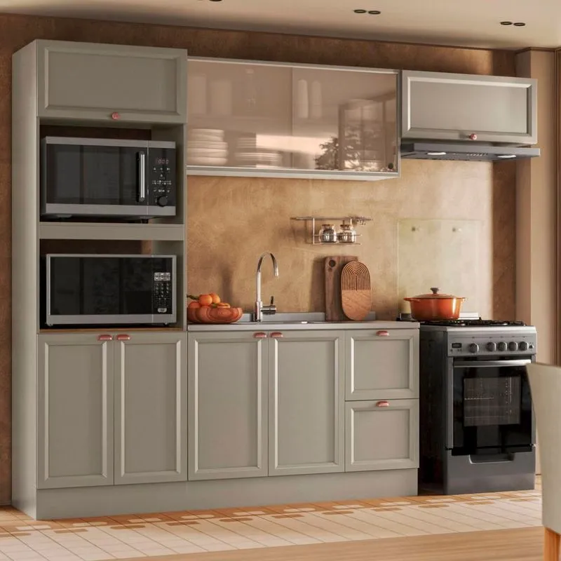 Cozinha Modulada Unna 4 Peças Com Paneleiro Torre Quente Tampo E Vidro Reflex Olivia Poliman