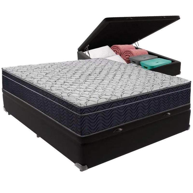 Cama Box Baú Preto E Colchão Airtech 150 Espuma D45 Casal Ortobom