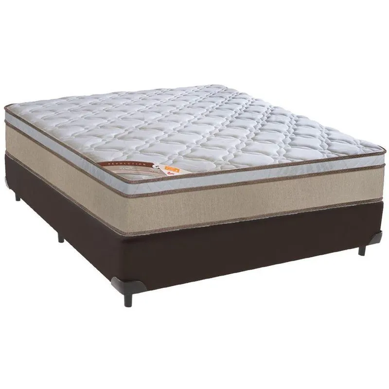 Cama Box Marrom E Colchão Revolution Tecnopedic Molas Casal Castor