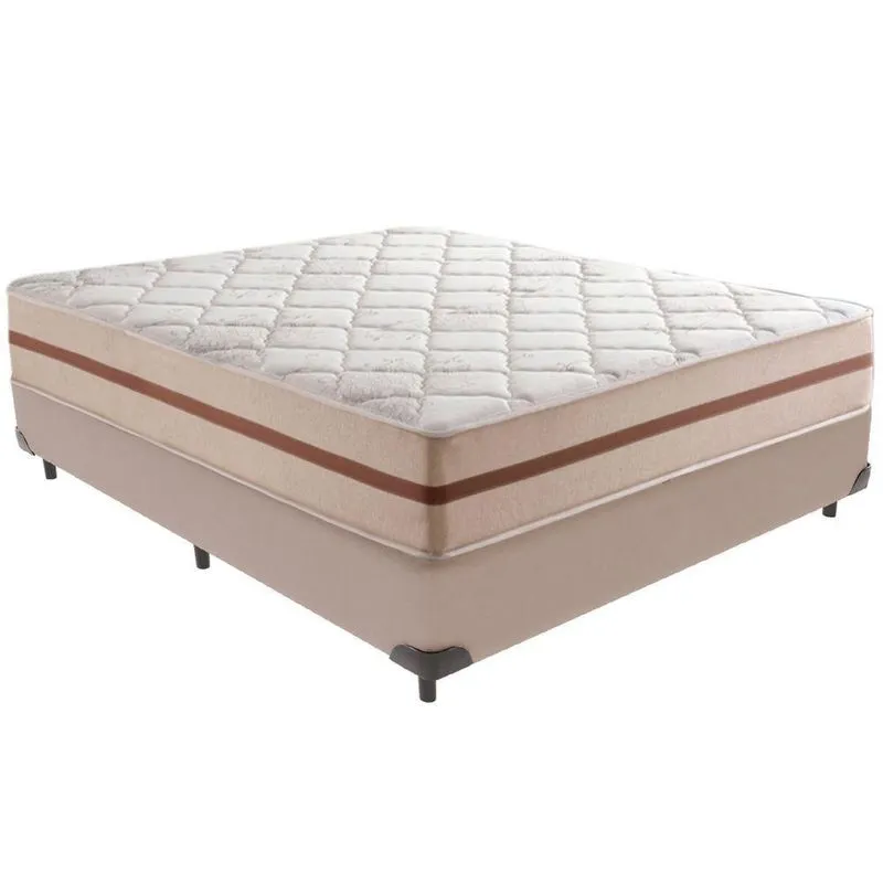 Cama Box Bege E Colchão Classic 26 Cm Molas Ensacadas Casal Anjos