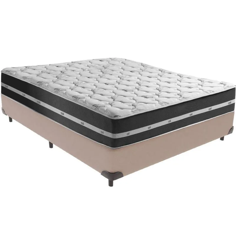 Cama Box Bege E Colchão Classic Preto Molas Ensacadas Casal Anjos