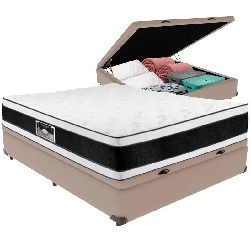 Cama Box Baú E Colchão Black & White Air Double Face Espuma D33 Casal Castor Casal Bege