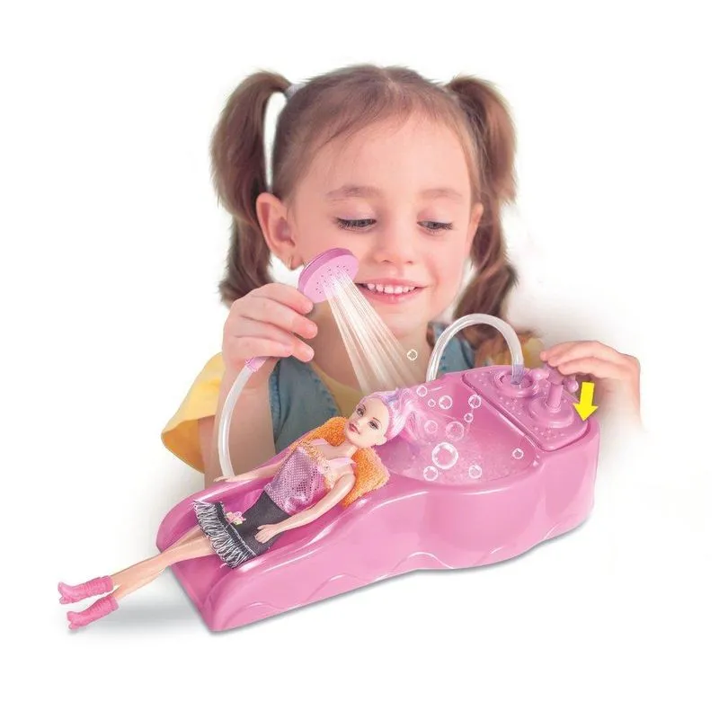 Kit Lavatório Com Boneca De Salão Cabelereiro - Rosa