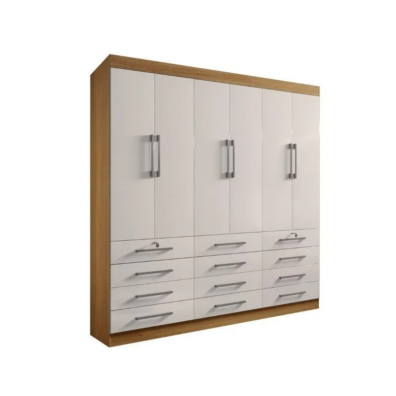 Guarda Roupa Casal 6 Portas 12 Gavetas Mônaco D'doro Cinamomo Off-white