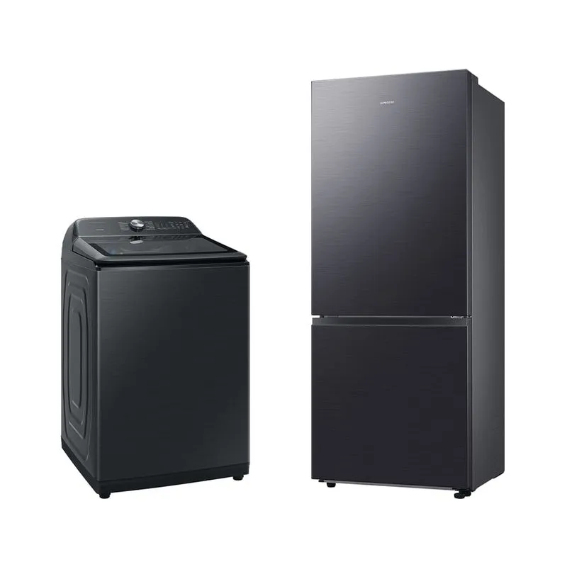 Lavadora Smart Digital Inverter Wa23b Black 23kg 220v + Geladeira Samsung Bmf Rb50dg6020b1bz Smartthings 462l Black Inox Look 220v Combo