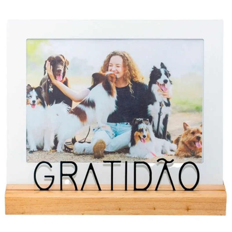 Porta Retrato 13x18cm Geguton Gratidão Preto Branco e Pinus