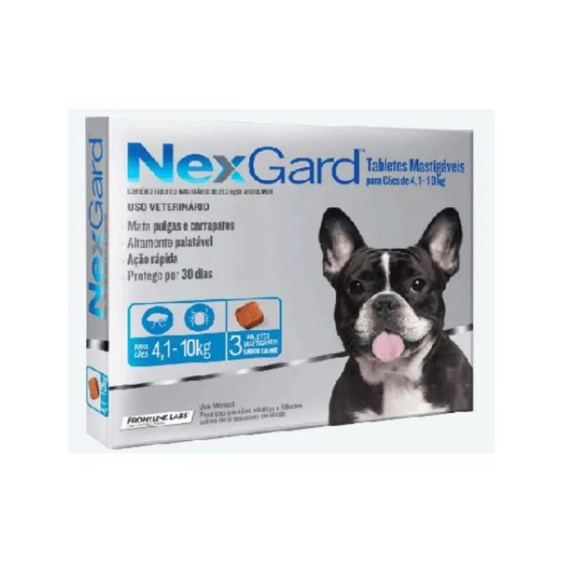 Nexgard Caixa 3 Comp Carrapatos Antipulgas Cães 4 A 10kg