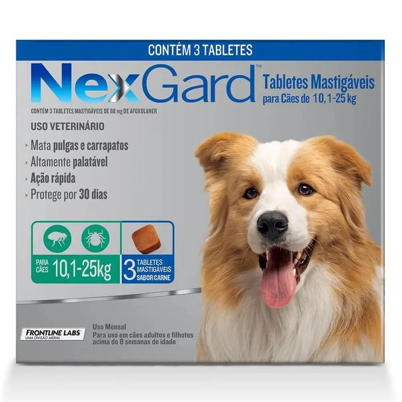 Nexgard Antipulgas E Carrapatos 3 Comp Cães 10 A 25kg