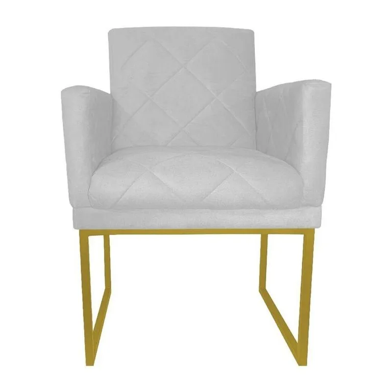 Poltrona Decorativa Sala Recepção Klara Base Dourada Suede branco