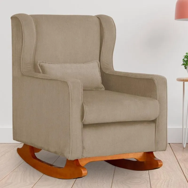 Poltrona Amamentação Balanço Aurora Suede Cappuccino - lm decor