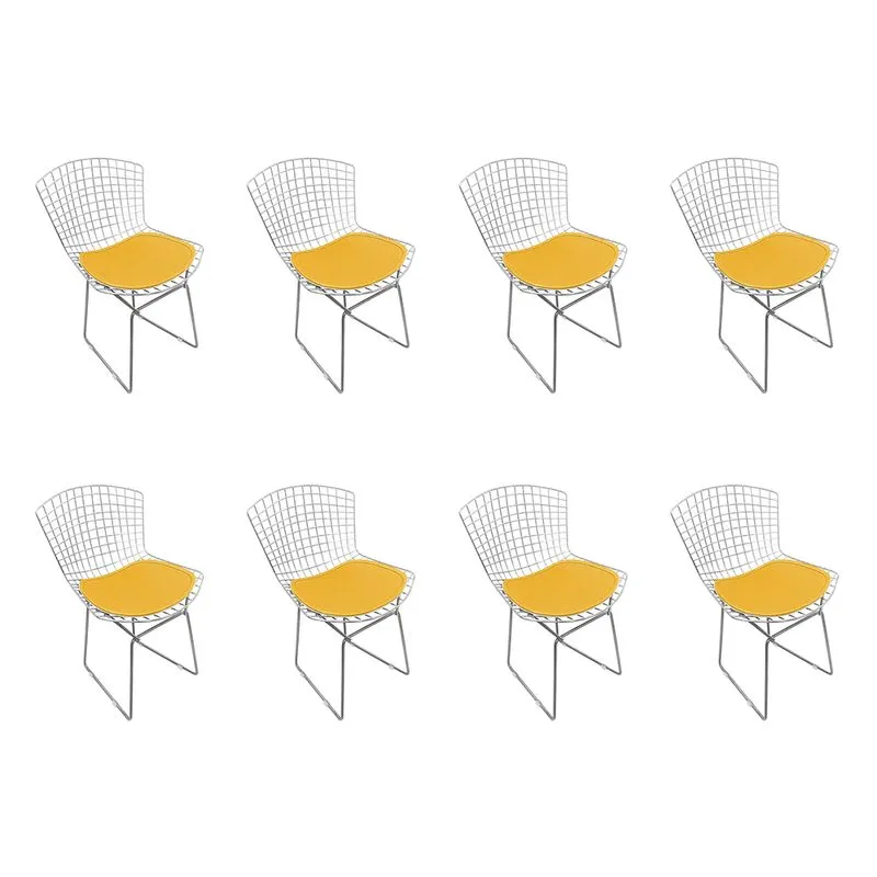 Kit 8 Cadeiras Bertoia Cromada Com Assento Sintetico Amarelo