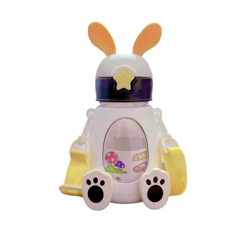 Garrafa Infantil Coelhinho 550ml Com Alça E Canudo - Branco