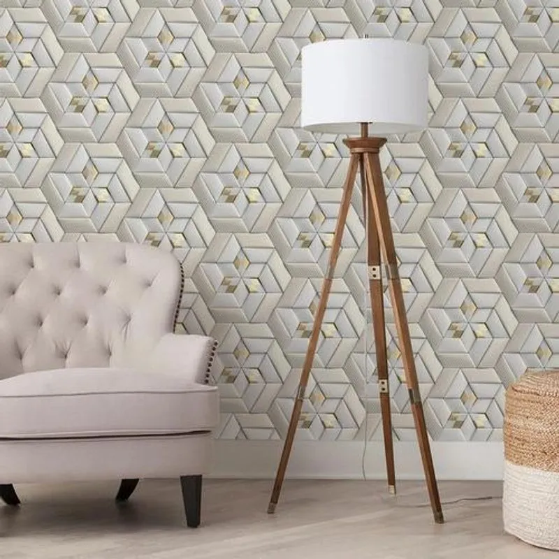 Papel De Parede Geométrico Gold Dourado E Cinza - 12m