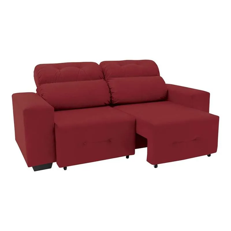 Sofá 3 Lugares Retrátil e Reclinável Plaza Suede Vermelho Linoforte