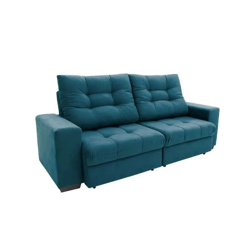 Sofá 3 Lugares Retrátil e Reclinável Biarritz Suede Azul Turquesa