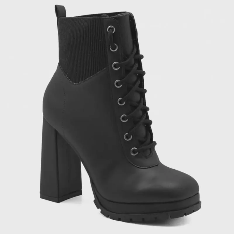Bota Coturno Feminino Salto Bloco Napa Preto Mariotta 20025-02