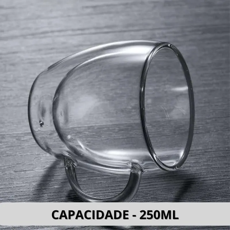 Xícara Caneca Vidro Parede Dupla 250ml Isolante Térmico