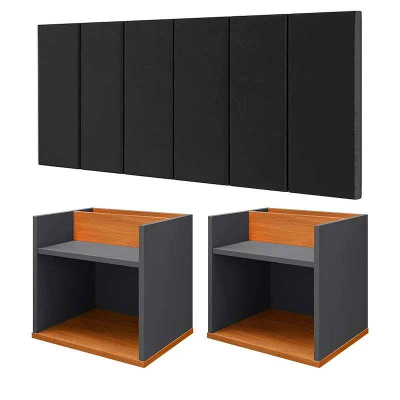 Kit 2 Mesinhas Suspensa Madri Cinza/Cinamomo Prateleira Divisória Cabeceira Almofadada Julia 1,40 Cama Box Casal Preto Suede - rpm Móveis