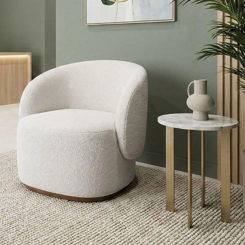 Poltrona Orgânica Premium Para Recepção Clinica Design Curvo E Confortável Bouclê Italiano Off White