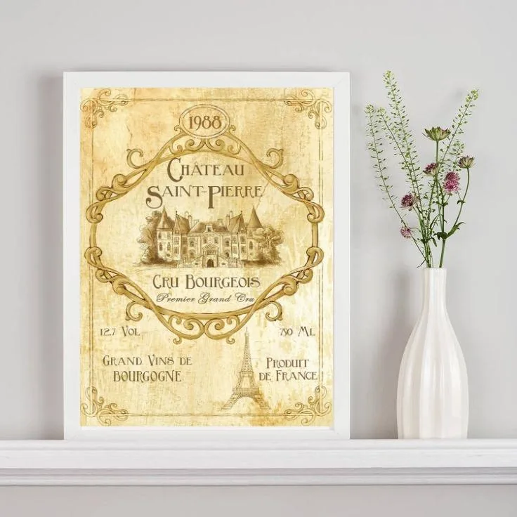 Quadro Decorativo Rótulo De Vinho Vintage 45x34cm - Vidro
