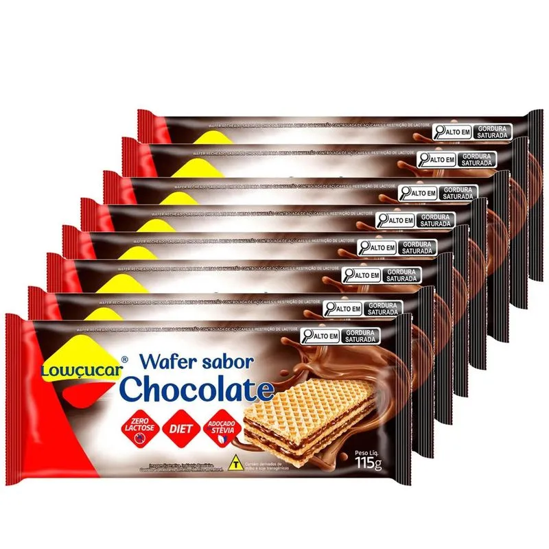 Kit Com 8und Wafer Chocolate Zero Açúcar Lowçúcar 115g