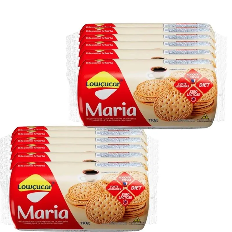 Kit Com 12und Biscoito Maria Zero Açúcar Lowçucar 110g
