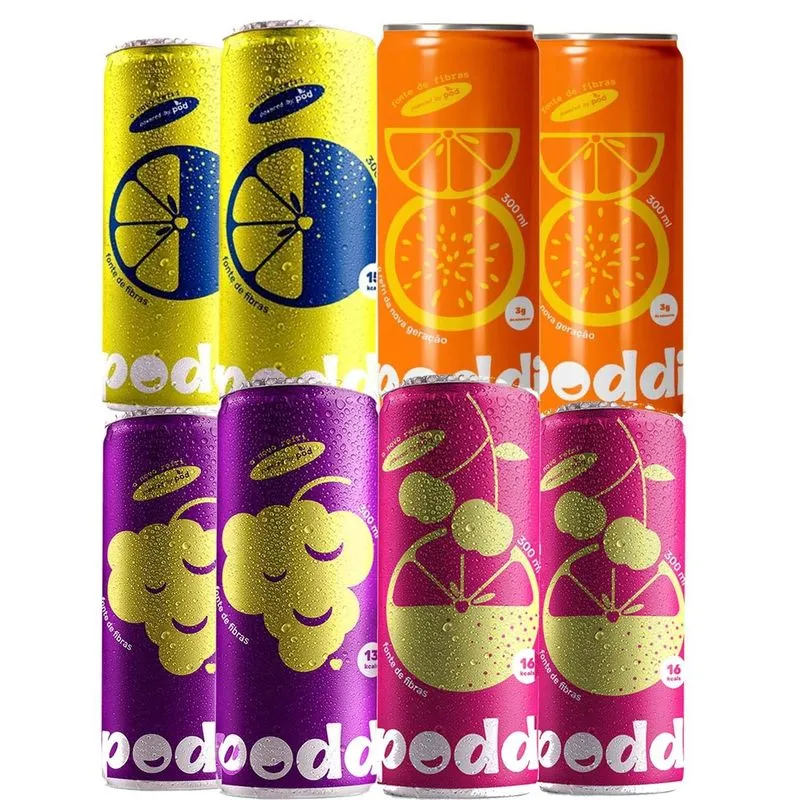 Kit Com 8und Refrigerante Prebiótico 4 Sabores Poddi 300ml
