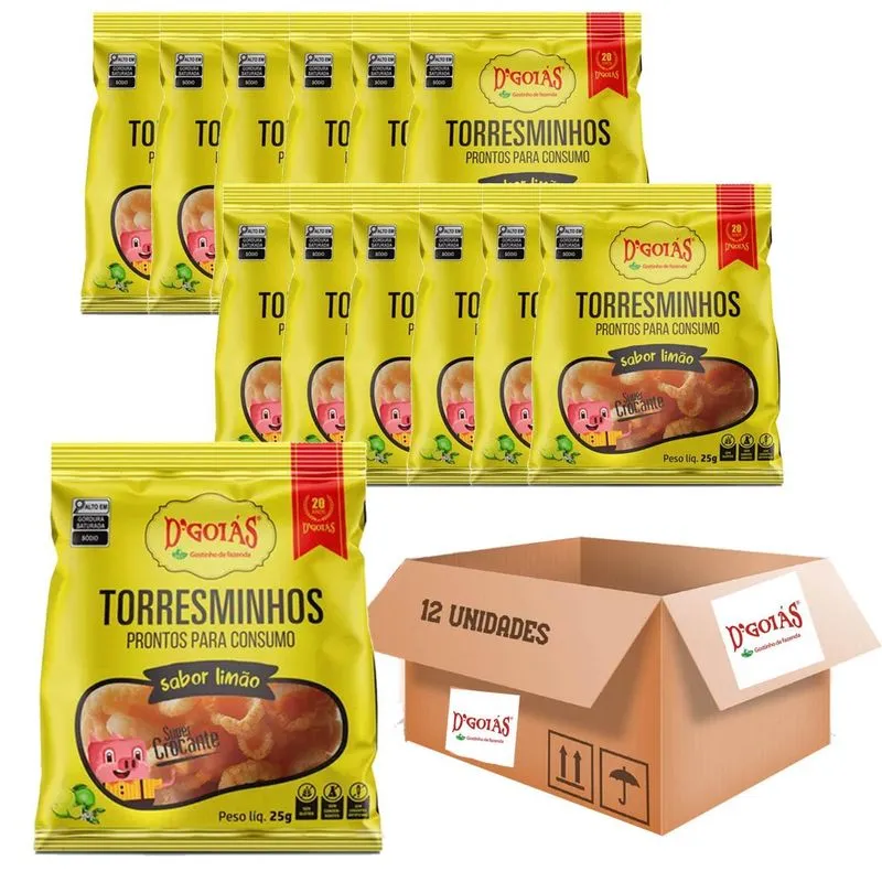 Kit Com 12 Und Pacote De Torresminho Sabor Limão Dgoias 25g