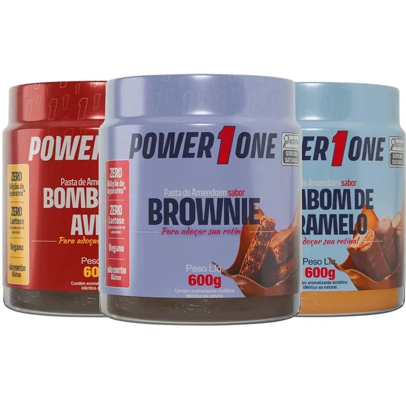 Kit 3x Pasta De Amendoim Avelã, Brownie, Caramelo Power1one