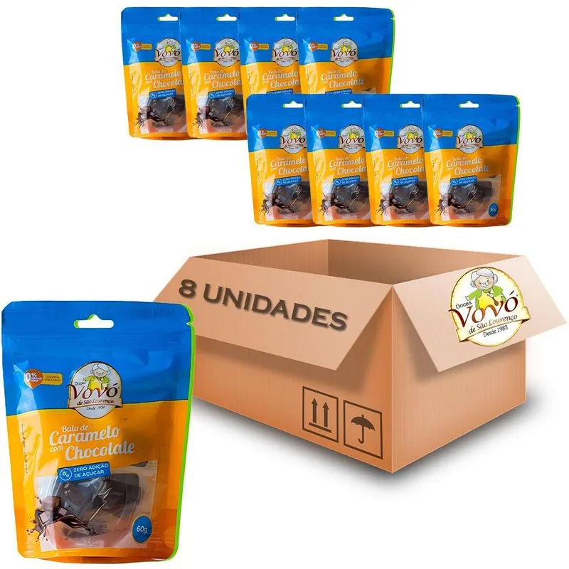 Kit Com 8und Bala De Caramelo Com Chocolate Zero Vovó 60g