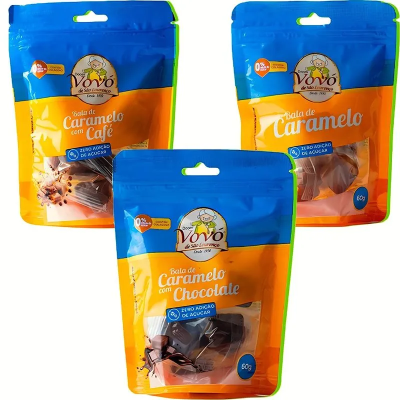 Bala De Caramelo Zero (3 Sabores) 60g Vovó