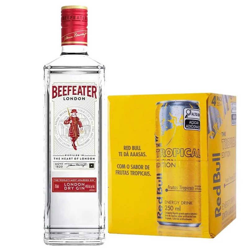 Combo Gin Beefeater Dry 700ml + 4 Red Bull Tropical 250ml