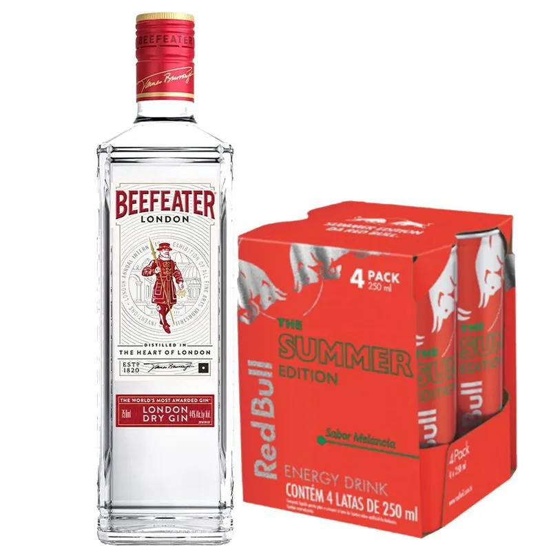 Combo Gin Beefeater Dry 750ml + 4 Red Bull Melância 250ml