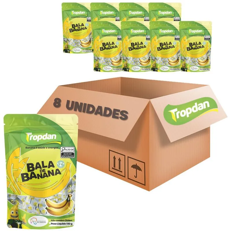 Kit Com 8und Bala De Banana Com Açúcar Tropdan 150g