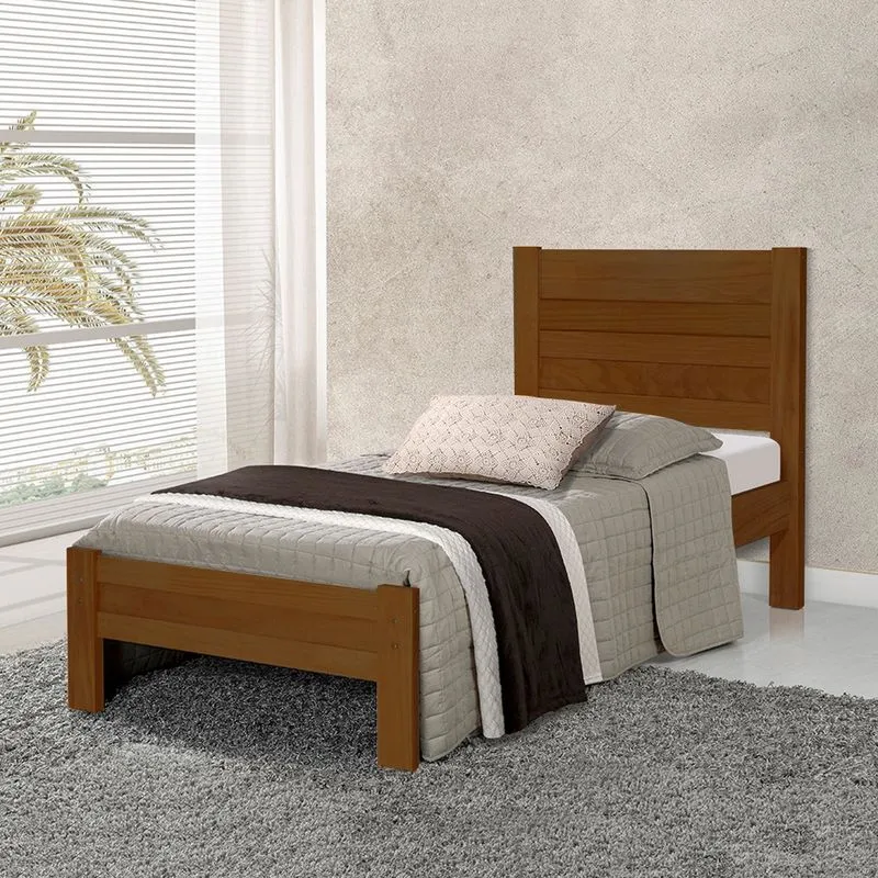 Cama com Colchão Solteiro Lara Madeira - Castanho