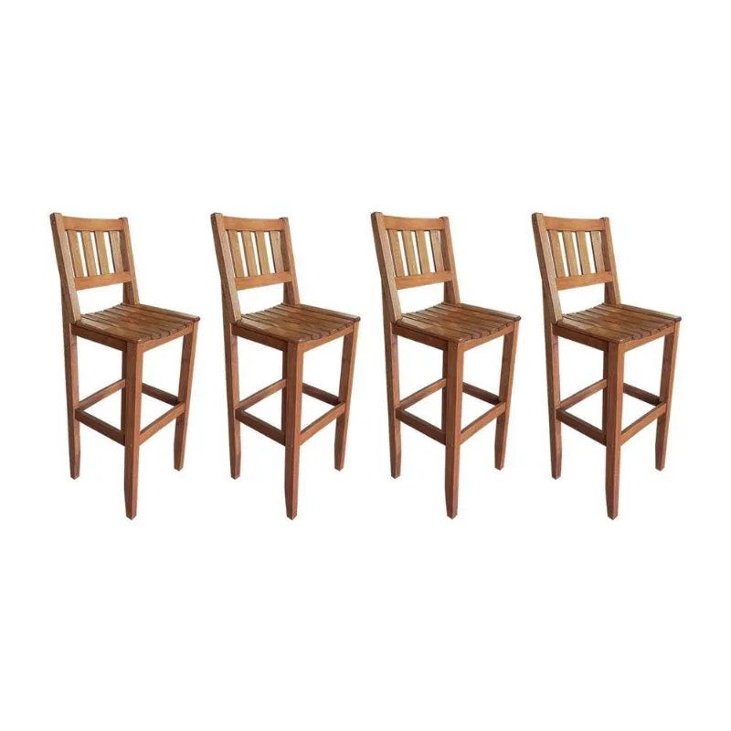 Kit Com 4 Banquetas Alta Confort Com Encosto Madeira Maciça Malbec - Cor: Marrom