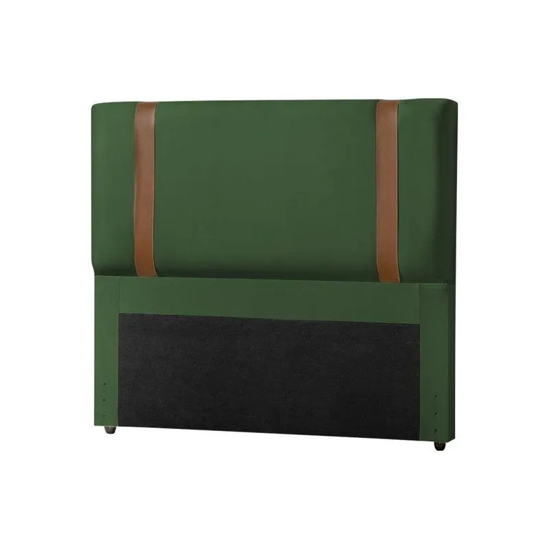 Cabeceira Casal Estofada Box Alça Em Couro Zeus 140Cm Veludo Verde - Cor: Preto