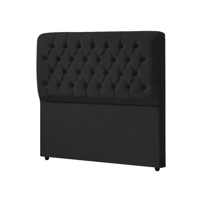 Cabeceira Casal Estofada Box Capitonê Ana Classic 140Cm Em Veludo Preto - Cor: Preto
