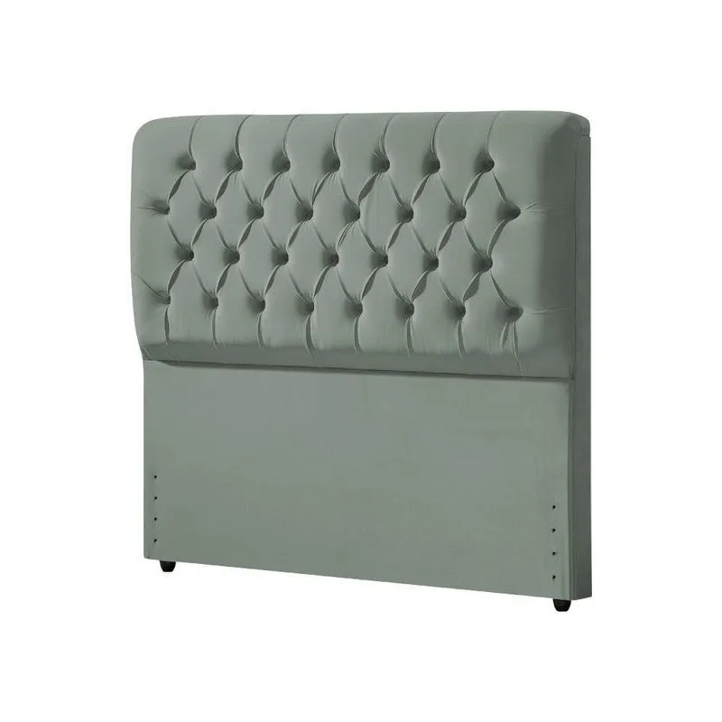 Cabeceira Casal Estofada Box Capitonê Ana Classic 140Cm Em Veludo Cinza - Cor: Preto